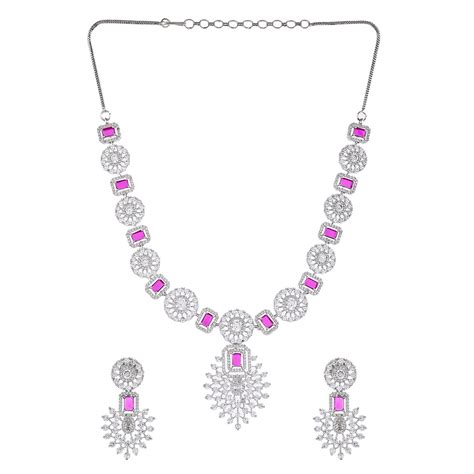 CZ Elegance Pink Emerald Cut Jewellery Set – VOYLLA