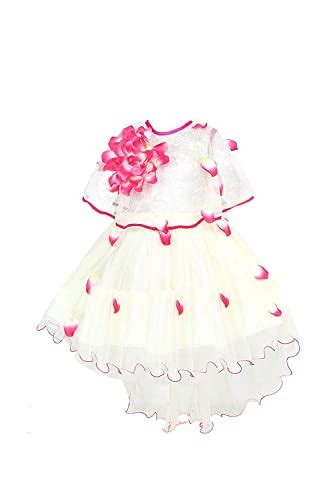 YAYAVAR Girl's Knee Length Fit & Flare Frock Dress (YVR0006B_Off White ...