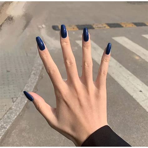 Buy Aularso Coffin Fake Nails Blue Press on Nails Long Design Nails ...