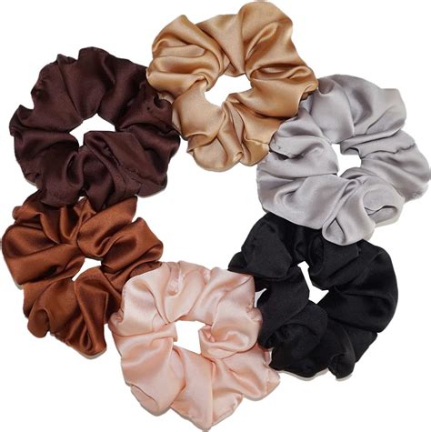 Amazon.com : 6 Pieces Hair Scrunchies, Silky Satin Scrunchies Elastic ...