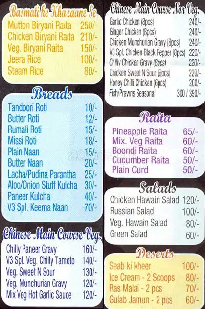 Menu at V3 Resto Bar, Faridabad