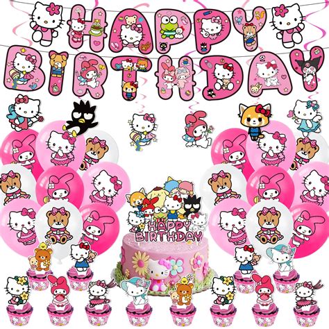 Hello Kitty Party Decorations - 52 Pcs Cartoon Kitty Cat Birthday Party ...