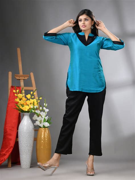Cobalt Blue And Black Bangalore Silk Co-ord Set – Charukriti