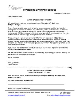 Fillable Online stanbridgeprimary co Maths Calculation Evening ...