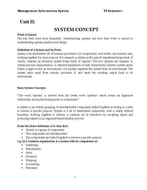 Management Information System VI Semester Unit II: Understanding system ...