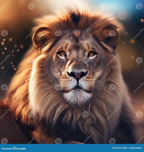 Close Up of the Isolated Lion Face in the Dark Stock Illustration ...
