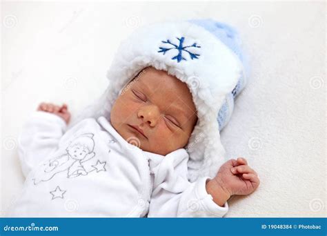 One Week Old Baby Boy in Winter Hat Asleep Stock Photo - Image of little, eyes: 19048384