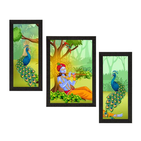 Set of 3 Lord Krishna Satin Matt Texture UV Art Painting - eCraftIndia ...