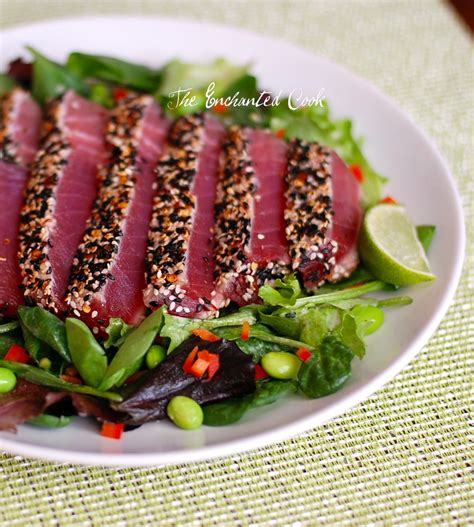 The Enchanted Cook: Spicy Seared Ahi Tuna Salad with Sesame Ginger Dressing