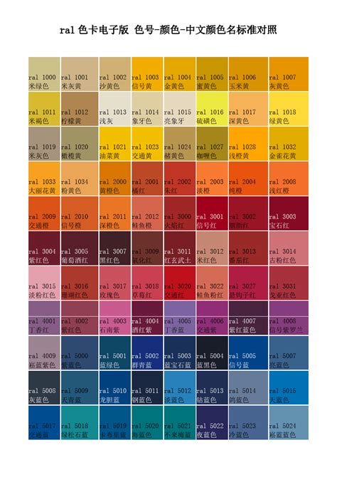 ral色卡电子版_色号-颜色-中文颜色名标准对照_文档下载