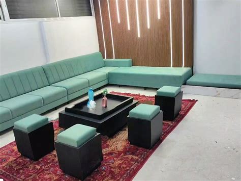 L Shape Vertical Line Green Sofa Set Manufacturers and Suppliers from ...