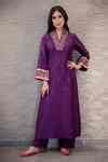 Buy Purple Kurta Raw Silk Palazzo Cupro Velvet Overlap Resham ...