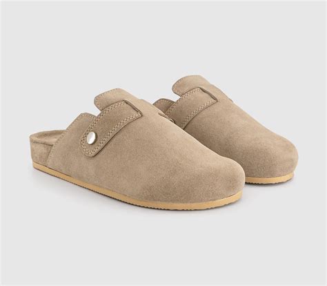 OFFICE Star Buckle Detail Slip On Clogs Taupe Suede - Flat Shoes for Women