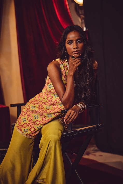 trueBrowns Light Green Pink Jaal Print Viscose Jacket and Flared Pants