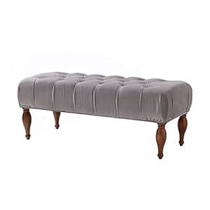 HOMECREST Lyon Tufted Entryway Accent Bench pouffe Puffy Couch Settee 2 ...