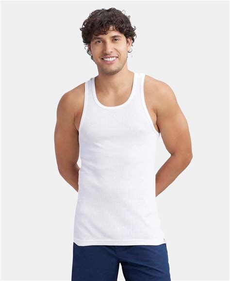 Buy Super Combed Cotton Rib Round Neck with Racerback Gym Vest - White ...