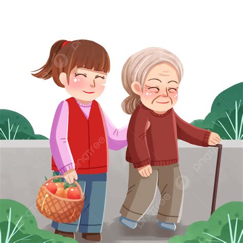 Child Helping Elderly Clipart
