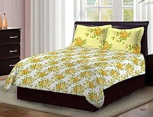 Bombay Dyeing Axia Beautiful Yellow Floral Print Cotton 104 TC Double ...