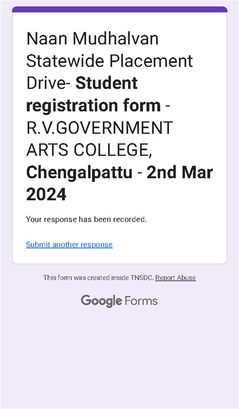 Naan Mudhalvan Statewide Placement Drive- Student registration form - R ...