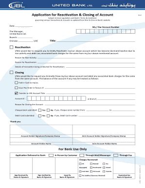 Fillable Online Application for Reactivation & Closing of Account Fax ...