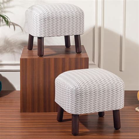 LUSHLIN Wooden Pouffes Stool for Living Room Set of 2 Stylish Ottoman ...