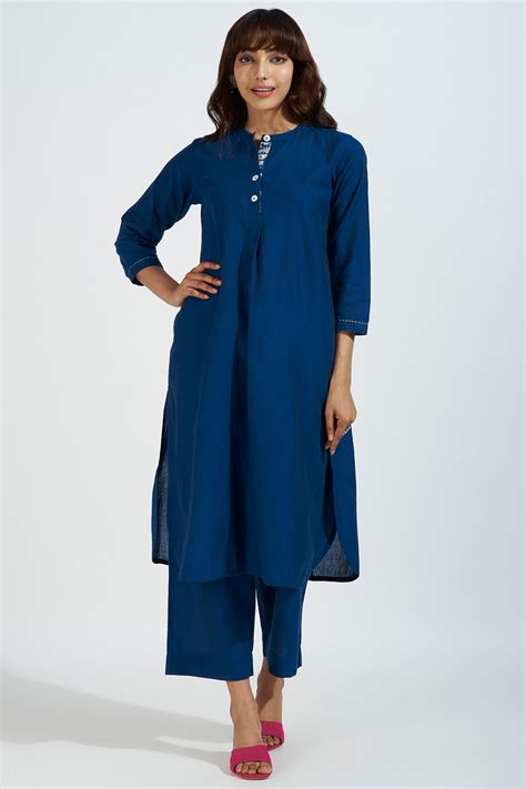 stand collar kurta with round hem - nautical nightfall & indigo hue ...