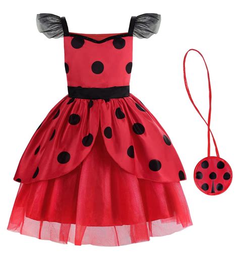 ReliParty Ladybug Costume for Girls with Polka Dots Ladybird Dress ...