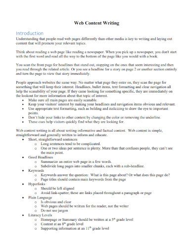 Image result for Sample of Content Writing