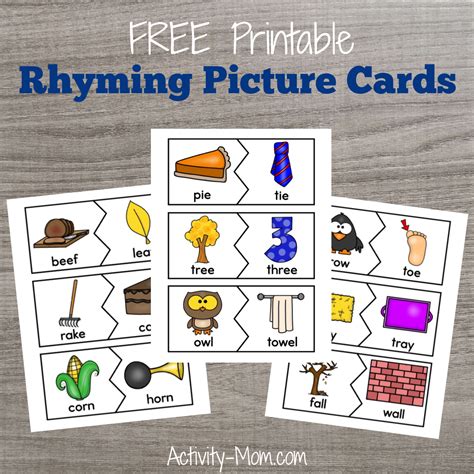 Picture Rhyming Cards (free printable) - The Activity Mom