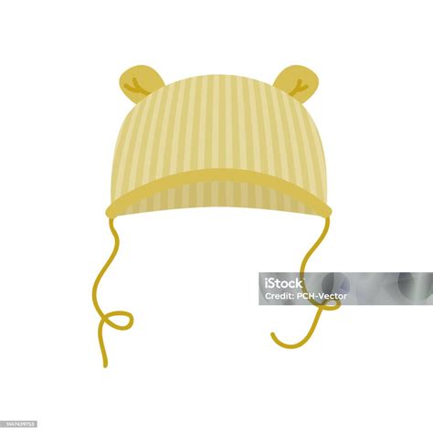 Cute Cap With Ears And Strings For Baby Isolated On White Stock Illustration - Download Image ...