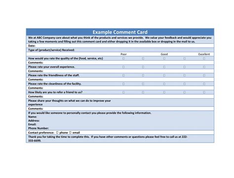 Image result for Comment Card Template