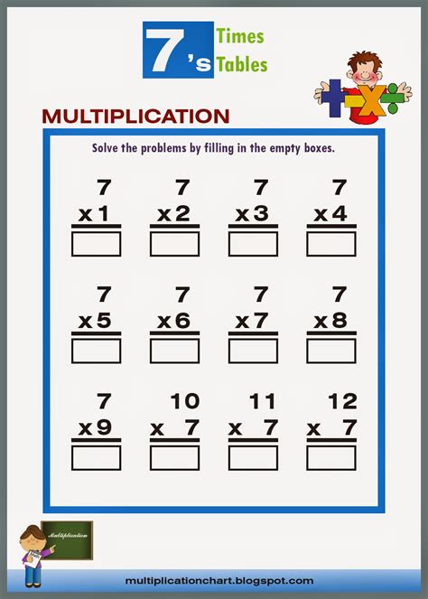 Multiplication Worksheets - 7 Times - MULTIPLICATION CHARTS
