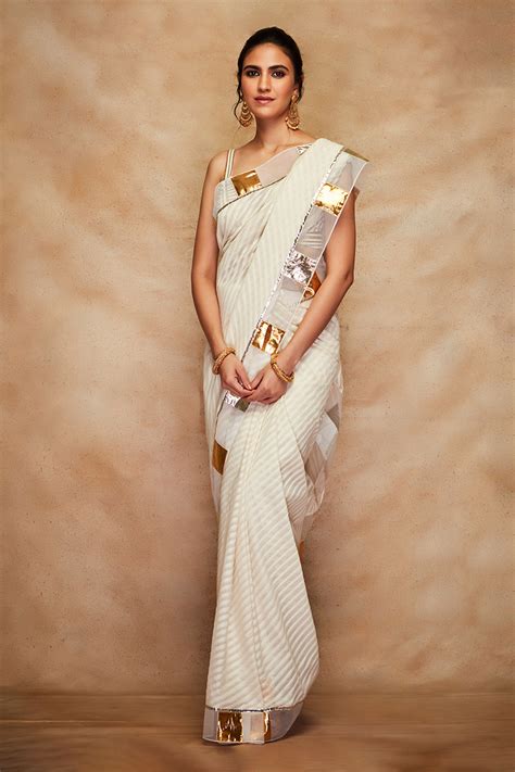 Buy White 100% Pure Jamdani Chanderi Embroidered Saree With Unstitched ...
