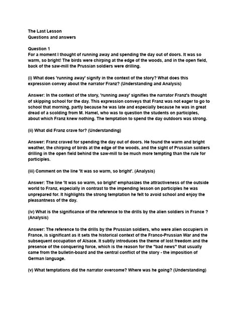 Image result for Last Lesson Questions