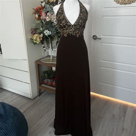 GORGEOUS !! brown floor length halter dress with... | Depop