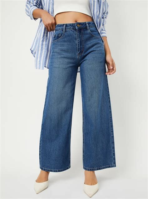 Buy Women Washed High Rise Wide Leg Jeans Online at just Rs. 1299.0 ...