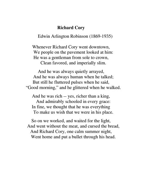 Richard Cory by Edwin Arlington Robinson I remember reading this in ...