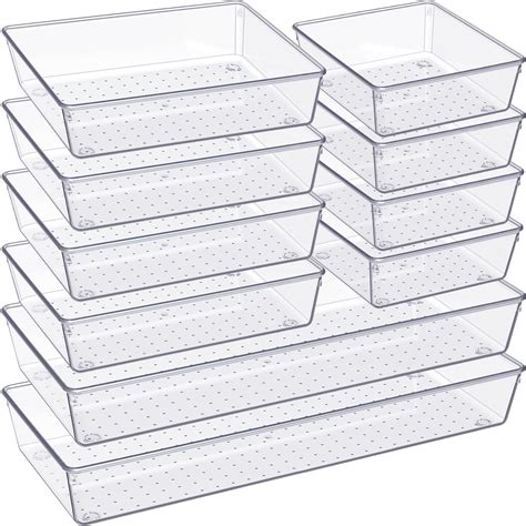 Criusia Drawer Organizer, 10 Pack Large Clear Plastic Drawer Organizers ...