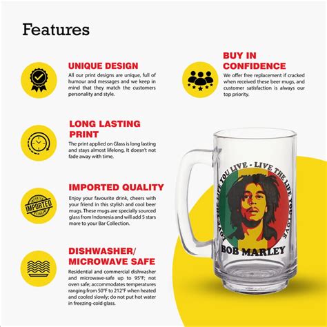 Buy EK DO DHAI Glass Bob Marley Print Beer Mug - 350ml from Ek Do Dhai ...