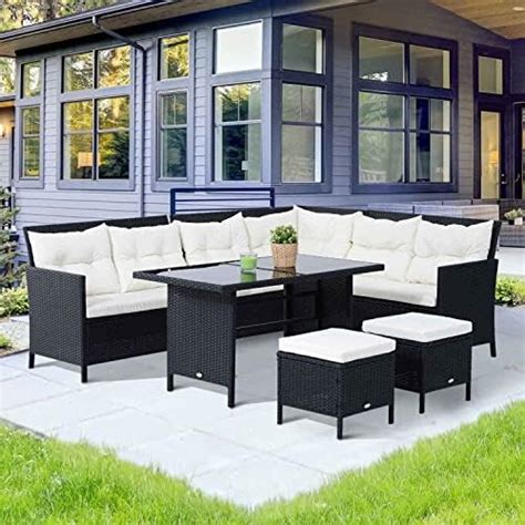 DEVOKO 5 Piece Conversation Wicker Sofa Set with Center Table, Outdoor ...
