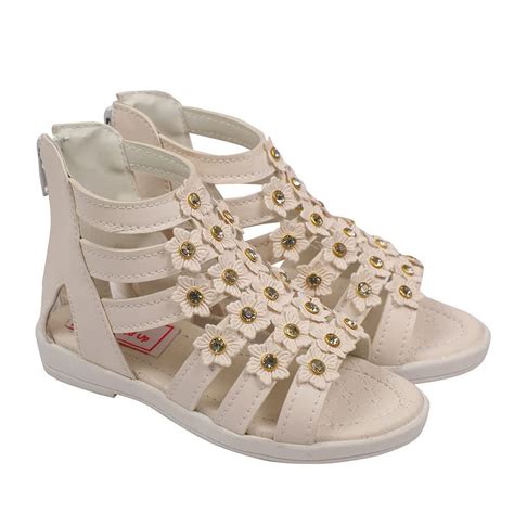 Buy Hopscotch Girls Cotton Flower Strap Sandal in White, UK:11 (BKU ...