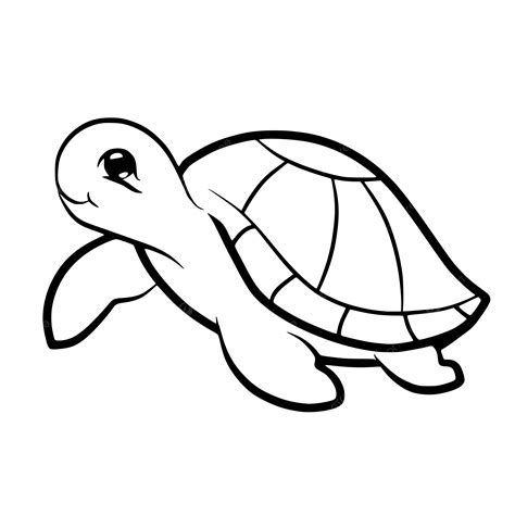 Cute Sea Turtle Coloring Page Black And White Outline Drawing Vector ...