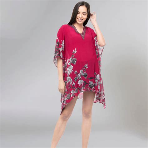 Maroon Embellished Floral Kaftan Top – First Resort by Ramola Bachchan