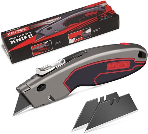HAUTMEC Heavy-Duty Utility Knife, Safety Box Cutter with Auto ...