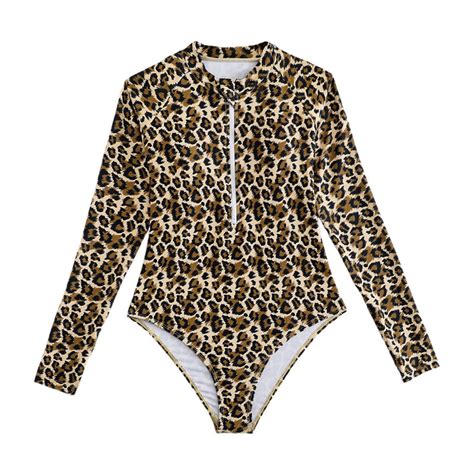 MKHSQHDG Girls Long Sleeve Swimsuit 1 Piece Rash Guard Upf 50+ Leopard ...
