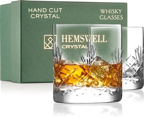 Amazon.com | Hemswell Crystal Whiskey Glasses Set of 2 for Men - 11oz ...