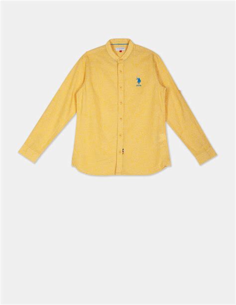 Buy Boys Boys Mustard Mandarin Collar Print Shirt Yellow|U.S. Polo Assn ...
