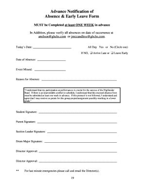 CA HBPA Advance Notification Of Absence & Early Leave Form 2011-2025 ...