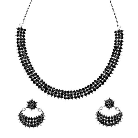 Buy Yellow Chimes Ethnic German Silver Oxidised Black studded stones ...