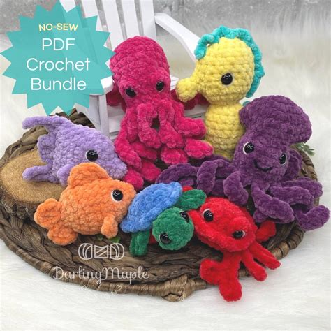 PDF No-sew Sea Creature BUNDLE Crochet Pattern Ebook. 7 Plush Jelly ...